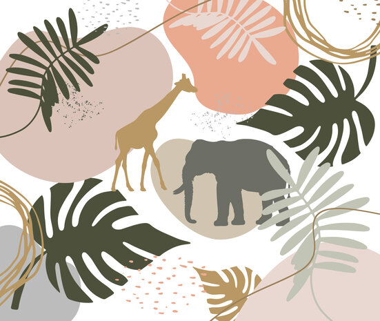 Jungle behang roze kinderkamer