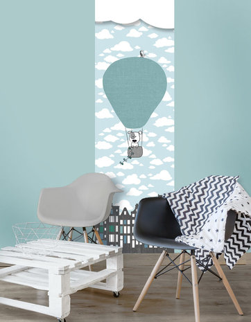 behang luchtballon babykamer mint grijs