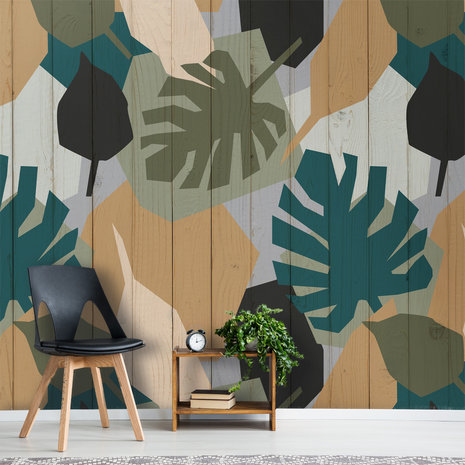 Jungle behang botanisch spiced honey oker groen