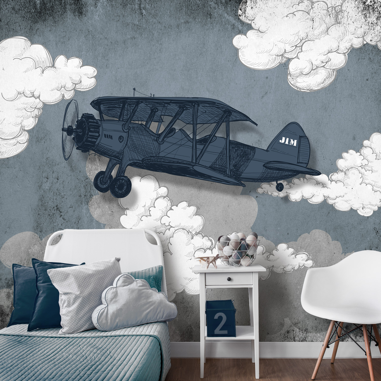 Beenmerg volwassen boekje Vliegtuig behang blauw grijs | Met eigen naam!