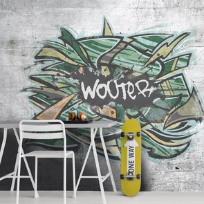 Graffiti behang groen met eigen naam