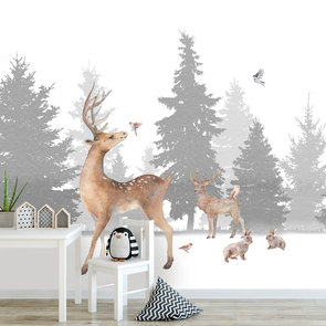 Fotobehang bosdieren hert konijn