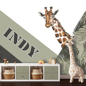 Jungle behang giraf en naam