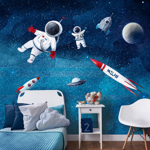 Ruimte atronauten kinderbehang met naam