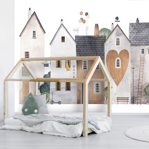 Kinderbehang huisjes met eigen naam