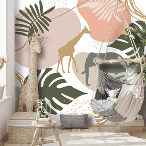 Jungle behang roze kinderkamer