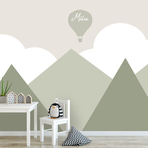 Wolken en bergen behang - Groen
