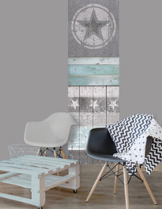 Kinderbehang paneel: Stoere ster mint grijs