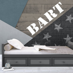 Fotobehang colorblocking denim / grijs met eigen naam