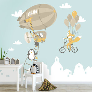 Kinderbehang dieren zeppelin met eigen naam