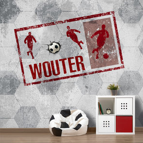 Voetbal behang rood met eigen naam