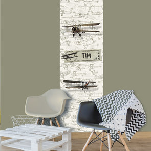 Kinderbehang paneel: vliegtuigen met naam